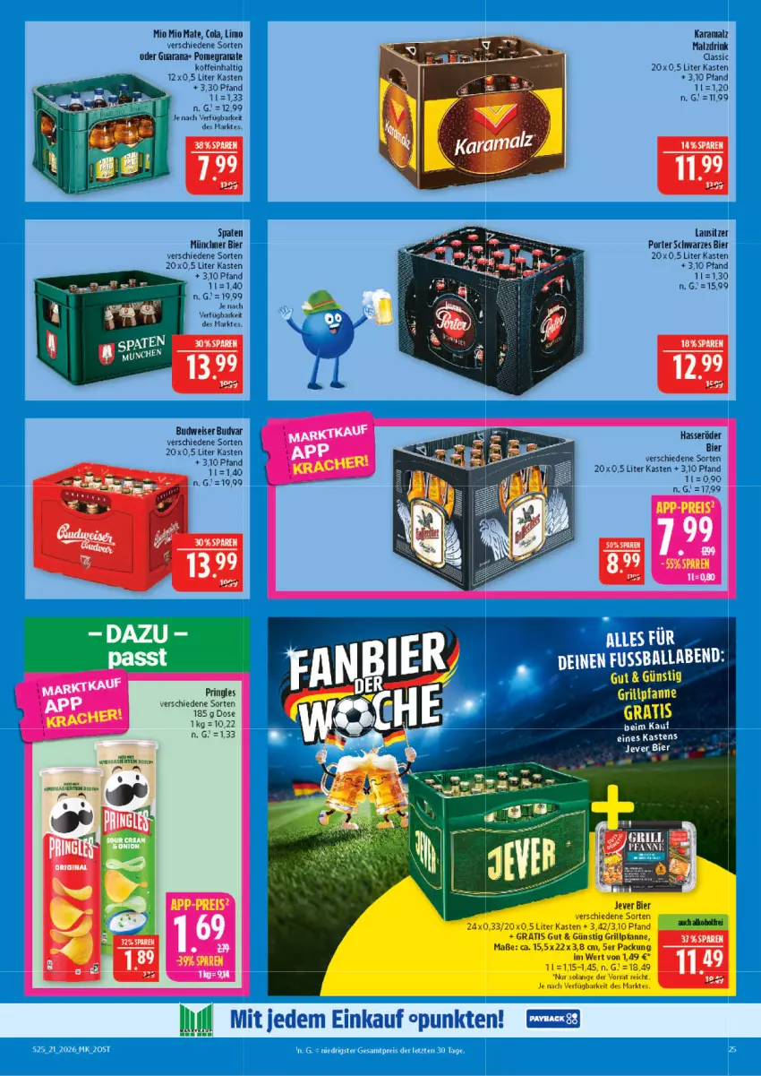Aktueller Prospekt Marktkauf - Prospekt - von 17.05 bis 23.05.2026 - strona 25 - produkty: bier, cola, drink, eis, grana, grill, Grillpfanne, hasseröder, jever, karamalz, LG, limo, malz, Mio Mio, pfanne, pringles, rama, Rana, ring, Spaten, Ti