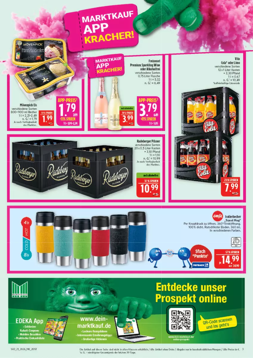 Aktueller Prospekt Marktkauf - Prospekt - von 17.05 bis 23.05.2026 - strona 3 - produkty: alkohol, Becher, Berger, cola, eis, flasche, isolierbecher, limo, limonade, mövenpick, mövenpick eis, pils, pilsner, radeberger, radeberger pilsner, reis, Ti, travel mug, ZTE