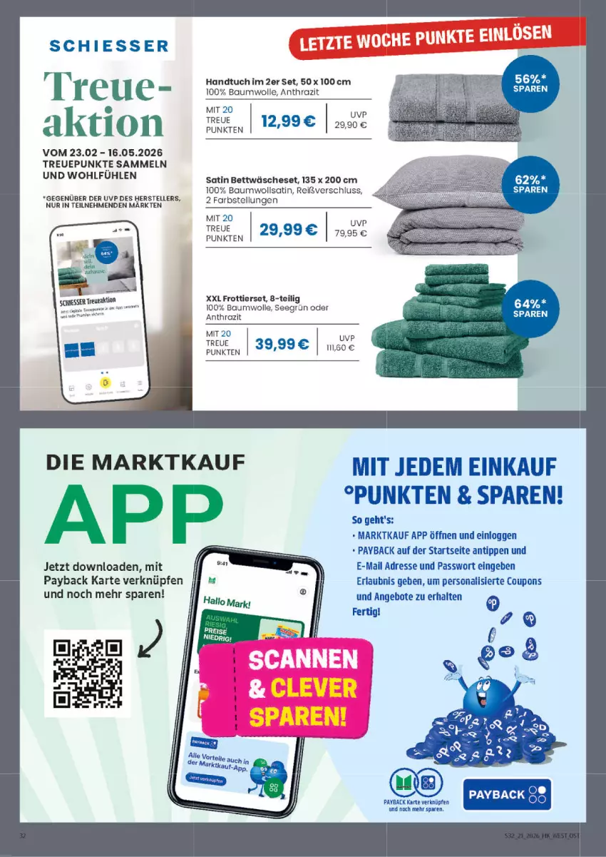 Aktueller Prospekt Marktkauf - Prospekt - von 17.05 bis 23.05.2026 - strona 32 - produkty: angebot, angebote, Bau, baumwolle, bett, bettwäsche, coupon, coupons, eis, elle, handtuch, payback, Persona, reis, teller, Ti, tuc, wolle