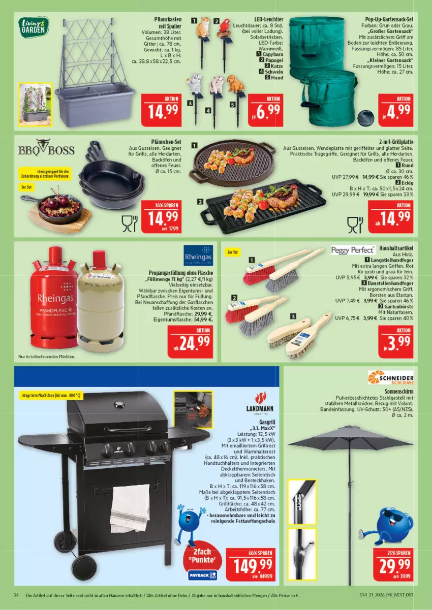 Aktueller Prospekt Marktkauf - Prospekt - von 17.05 bis 23.05.2026 - strona 34 - produkty: auer, aust, Bau, besteck, boss, bürste, Cap, decke, Deckel, eis, elle, flasche, Garten, Gartensack, gasflaschen, gasgrill, grill, grillfläche, grillplatte, grillrost, handtuch, Handtuchhalter, herdarten, latte, leine, LG, natur, Pflanzkasten, reis, sac, Schal, Schale, schwein, sonnenschirm, thermometer, Ti, tisch, tragegriff, tuc, uv-schutz, wein
