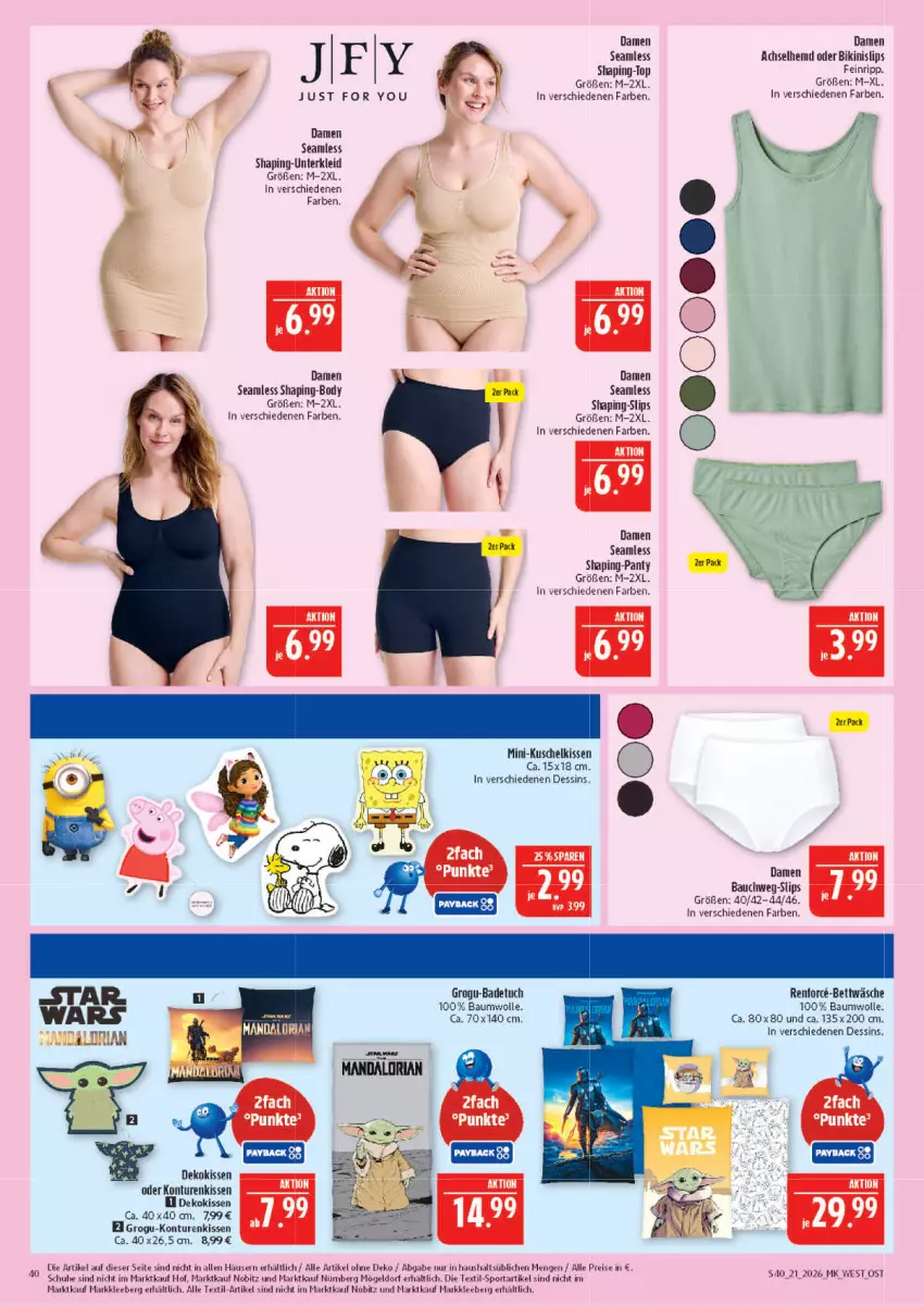 Aktueller Prospekt Marktkauf - Prospekt - von 17.05 bis 23.05.2026 - strona 40 - produkty: achselhemd, Bad, badetuch, Bau, baumwolle, bett, bettwäsche, bikini, body, dekokissen, eis, hemd, kissen, kleid, mac, panty, reis, Ria, schuhe, slip, slips, Sport, Ti, tuc, wolle, Yo