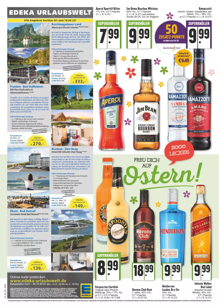 Aktueller Prospekt E Center - Angebote der Woche - von 04.04 bis 09.04.2022 - strona 18 - produkty: angebot, angebote, aperitif, aperol, Bad, blended scotch, bourbon, bourbon whiskey, buch, chia, decke, deka, deutschlandcard, dry gin, eier, eierlikör, eis, enders, erde, flasche, getränk, gin, Havana Club, inklusivleistungen, innenpool, jim beam, johnnie walker, kentucky straight, kräuter, kräuterlikör, LG, likör, london dry, london dry gin, mab, Mantel, maracuja, Meerwasser, natur, nuss, pfirsich, pool, rama, ramazzott, ramazzotti, reis, Ria, roba, rum, scotch, sim, Spezi, Sport, telefon, Ti, tuc, uhr, verpoorten, wasser, wein, wellnessbereich, whiskey, whisky, zott