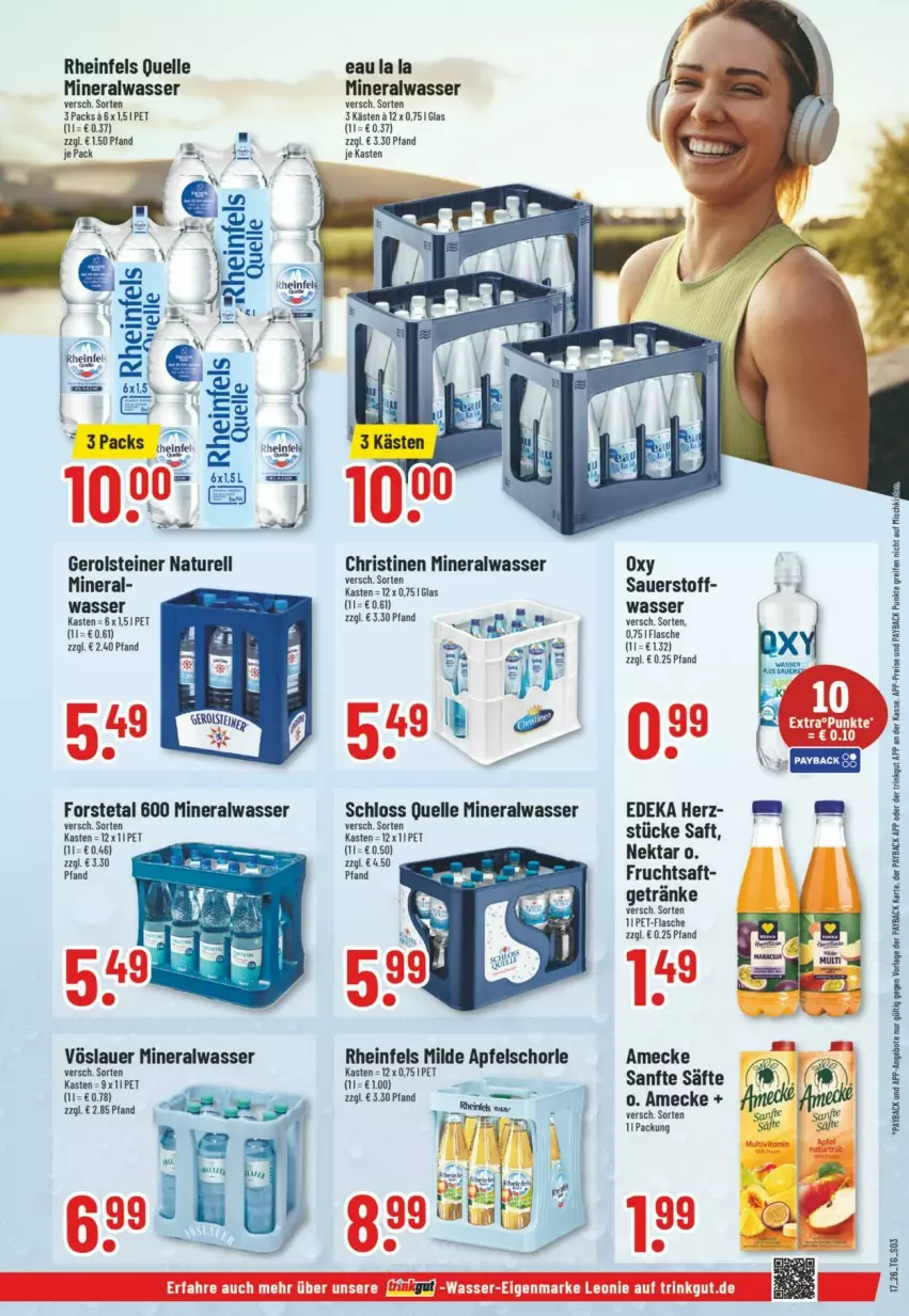 Aktueller Prospekt Trinkgut - Prospekte - von 19.04 bis 25.04.2026 - strona 3 - produkty: Alwa, amecke, angebot, angebote, apfel, Apfelschorle, auer, deka, eis, elle, flasche, Forstetal, frucht, fruchtsaft, gerolsteine, gerolsteiner, getränk, getränke, mineralwasser, natur, Nektar, payback, pet-flasche, reifen, reis, rel, rheinfels quelle, saft, säfte, schorle, steiner, Ti, vöslauer, wasser