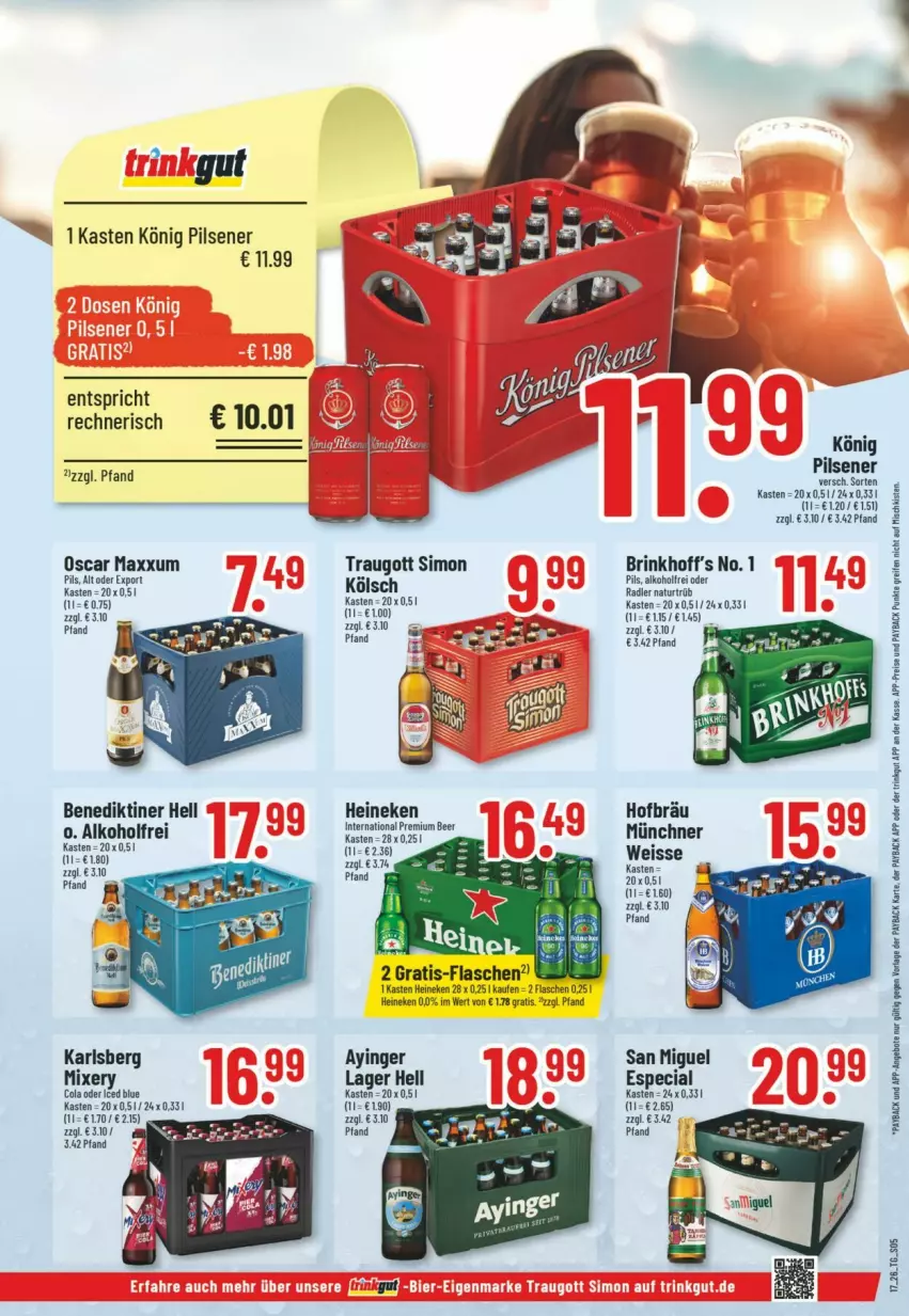 Aktueller Prospekt Trinkgut - Prospekte - von 19.04 bis 25.04.2026 - strona 5 - produkty: alkohol, angebot, angebote, Benediktiner, cola, flasche, heineken, karlsberg, könig pilsener, natur, payback, pils, pilsener, radler, sim, Ti