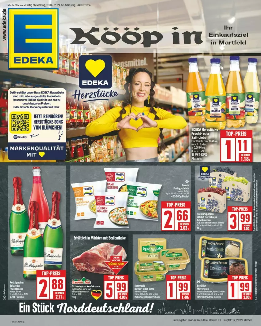 Aktueller Prospekt Edeka - Prospekte - von 23.09 bis 28.09.2024 - strona 1 - produkty: deka, eis, reis, tee, Ti, top-preis, tuc