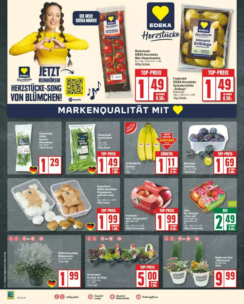 Aktueller Prospekt Edeka - Prospekte - von 23.09 bis 28.09.2024 - strona 4 - produkty: ackergold, bio, deka, eis, kartoffel, kartoffeln, Pink Lady, reis, rispentomaten, Schal, Schale, speisekartoffeln, tomate, tomaten, top-preis