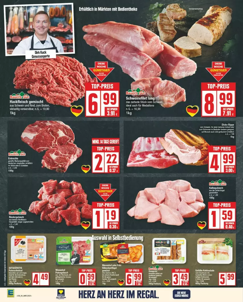 Aktueller Prospekt Edeka - Prospekte - von 23.09 bis 28.09.2024 - strona 6 - produkty: backofen, braten, eis, fleisch, hackfleisch, hackfleisch gemischt, medaillons, Ofen, reis, rind, rwe, Schere, schwein, schwein und rind, Ti, top-preis, wein