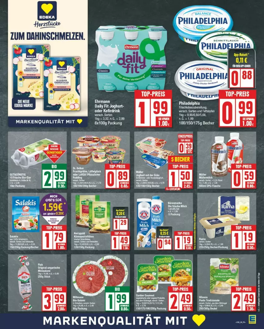 Aktueller Prospekt Edeka - Prospekte - von 23.09 bis 28.09.2024 - strona 9 - produkty: Becher, bree, eis, hilcona, joghur, joghurt, philadelphia, reis, tee, top-preis