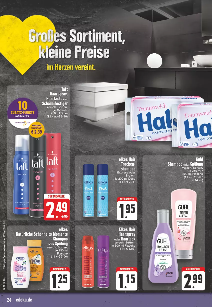 Aktueller Prospekt E Center - Angebote der Woche - von 18.09 bis 23.09.2023 - strona 24 - produkty: aktionspreis, arla, Bau, eis, elkos, ente, flasche, Guhl, Haarlack, haarspray, hyaluron, lack, oder schaumfestiger, reis, schaumfestiger, shampoo, shampoo oder spülung, spülung, Ti