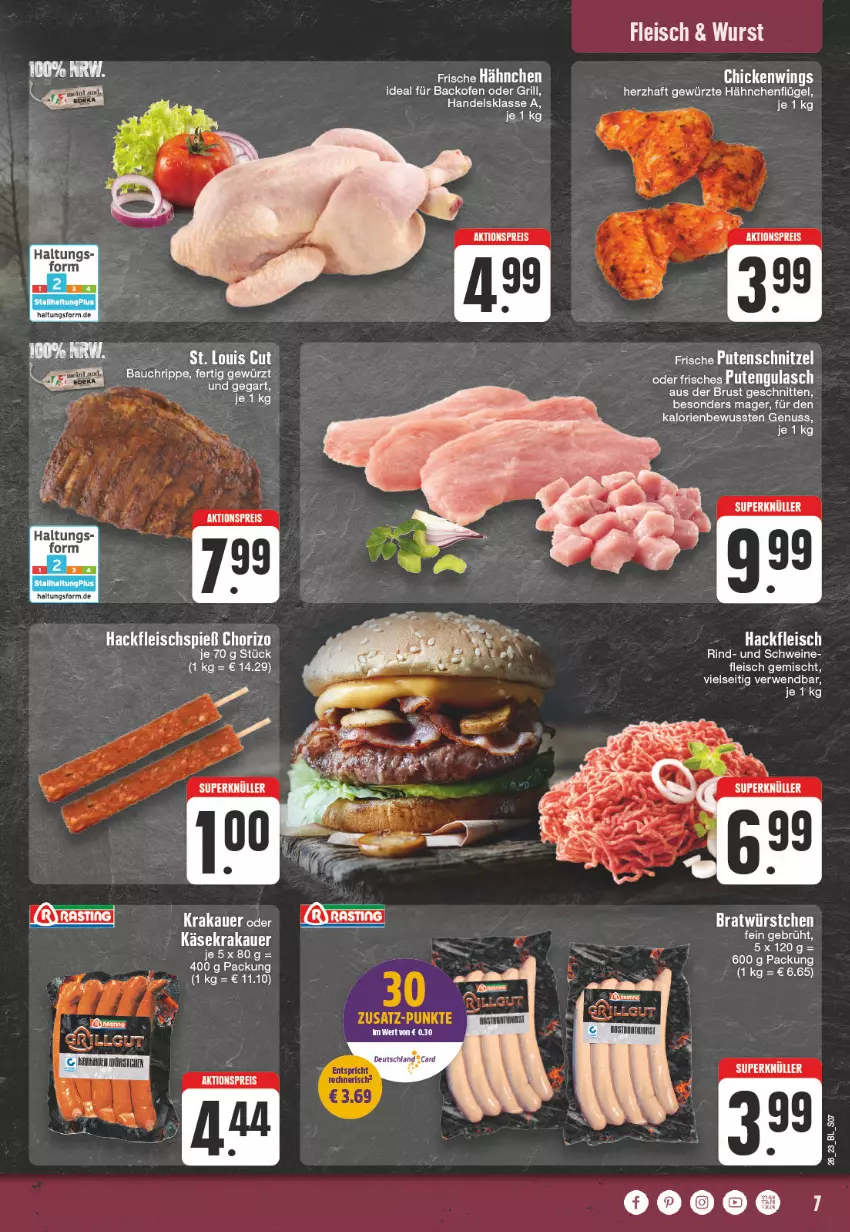 Aktueller Prospekt Edeka - Angebote der Woche - von 26.06 bis 01.07.2023 - strona 7 - produkty: aktionspreis, auer, backofen, Bau, chorizo, eis, fleisch, gewürz, grill, gulasch, hackfleisch, hähnchenflügel, krakauer, nuss, Ofen, pute, putenschnitzel, reis, rind, rwe, schnitten, schnitzel, schwein, schweine, Ti, wein, weine, wurst, würstchen, ZTE