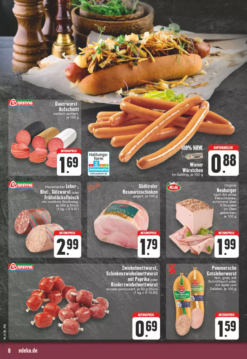 Aktueller Prospekt Edeka - Angebote der Woche - von 26.06 bis 01.07.2023 - strona 8 - produkty: aktionspreis, brot, eier, eis, geback, gin, Mett, mettwurst, Ofen, reis, rosmarin, schinken, schnittlauch, Ti, wiener, wurst, würstchen, Yo, zwiebel, zwiebelmettwurst