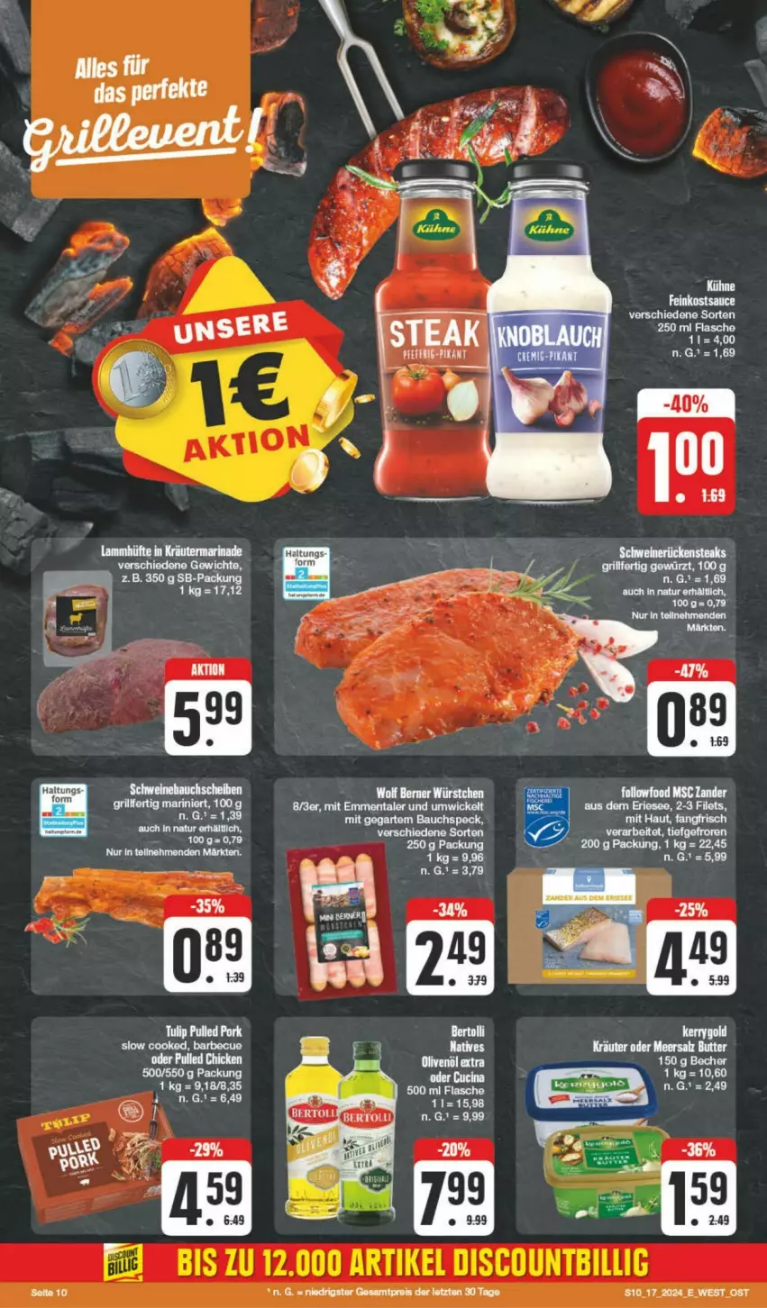 Aktueller Prospekt Edeka - Prospekte - von 20.04 bis 27.04.2024 - strona 10 - produkty: Bau, bauchscheiben, emmentaler, flasche, Kühne, schwein, schweine, Schweinebauch, schweinebauchscheiben, Speck, tee, Ti, wein, weine, WICK