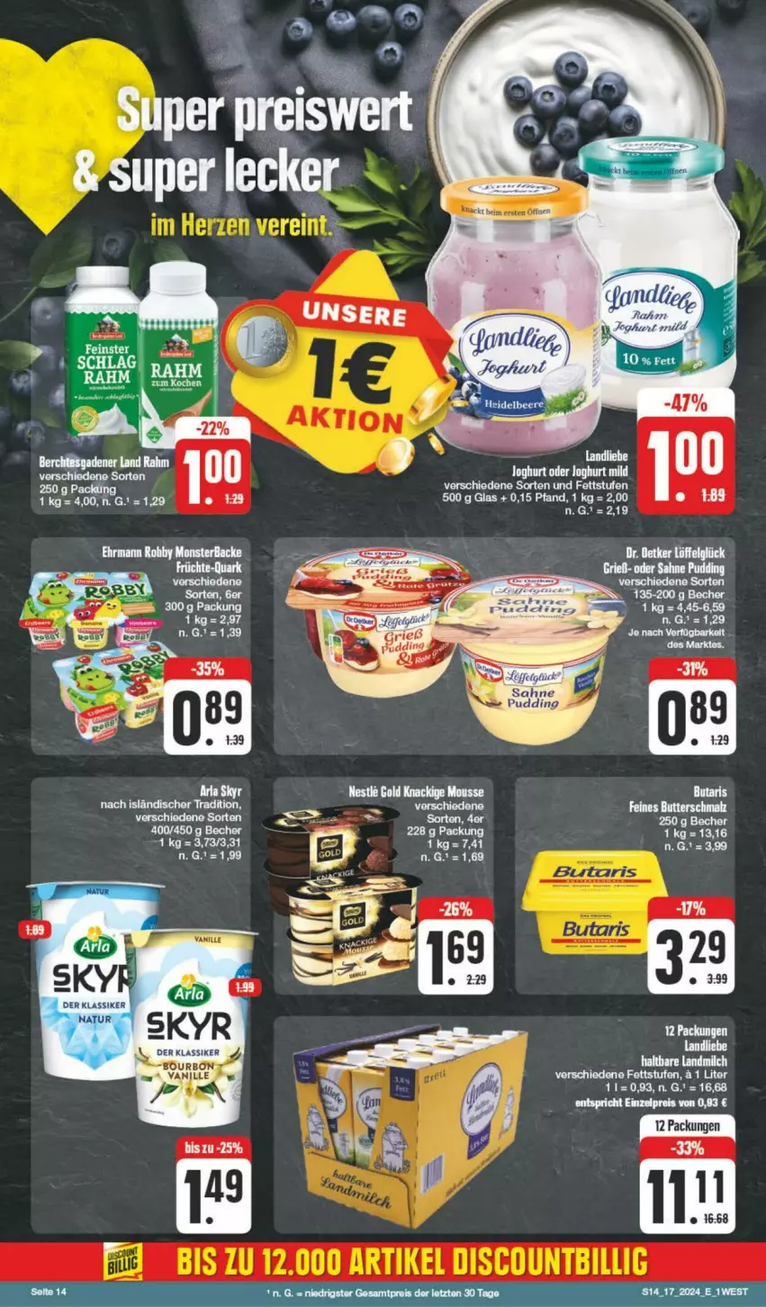 Aktueller Prospekt Edeka - Prospekte - von 20.04 bis 27.04.2024 - strona 14 - produkty: arla, arla skyr, Becher, eis, Knackige Mousse, landliebe, landmilch, milch, mousse, natur, reis, Skyr, tee, Ti