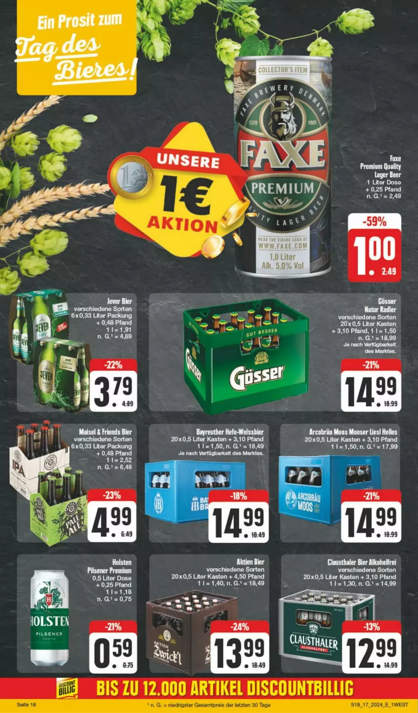 Aktueller Prospekt Edeka - Prospekte - von 20.04 bis 27.04.2024 - strona 18 - produkty: alkohol, aust, axe, bier, clausthaler, eis, elle, Hefe, weissbier