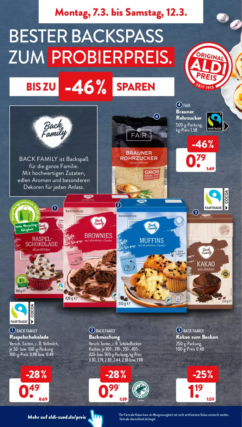 Aktueller Prospekt AldiSud - ALDI Aktuell - von 07.03 bis 12.03.2022 - strona 6 - produkty: aldi, backmischung, bier, braun, eis, erde, kakao, kuchen, milch, reis, rohrzucker, schoko, schokolade, Ti, vollmilch, zucker