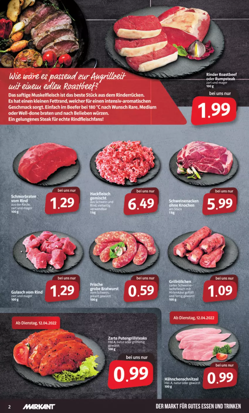 Aktueller Prospekt Markant - Prospekte - von 11.04 bis 16.04.2022 - strona 2 - produkty: braten, eis, fleisch, gutes essen, leine, rind, rinder, saft, Ti, tisch