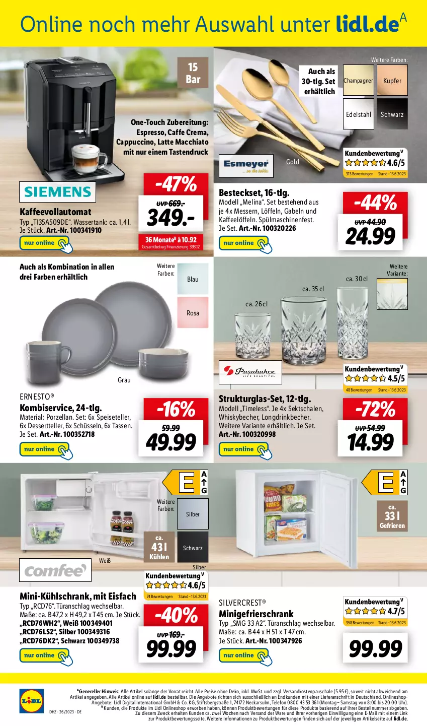 Aktueller Prospekt Lidl - Wochen-Highlights im Onlineshop - von 26.06 bis 02.07.2023 - strona 4 - produkty: ACC, angebot, angebote, auto, Becher, besteck, besteckset, caffe, Cap, cappuccino, champagne, champagner, chia, cin, dell, dessert, Dessertteller, drink, edelstahl, eis, elle, ernesto, espresso, gabel, gefrierschrank, K2, kaffee, kaffeevollautomat, Kombiservice, kühlschrank, latte, latte macchiato, LG, Löffel, mac, macchiato, messer, Mode, ndk, reis, rel, Ria, Schal, Schale, Schrank, schüssel, sekt, silvercrest, Speiseteller, spülmaschinen, tasse, telefon, teller, Ti, türanschlag wechselbar, uhr, wasser, wassertank, weck, whisky, Whiskybecher