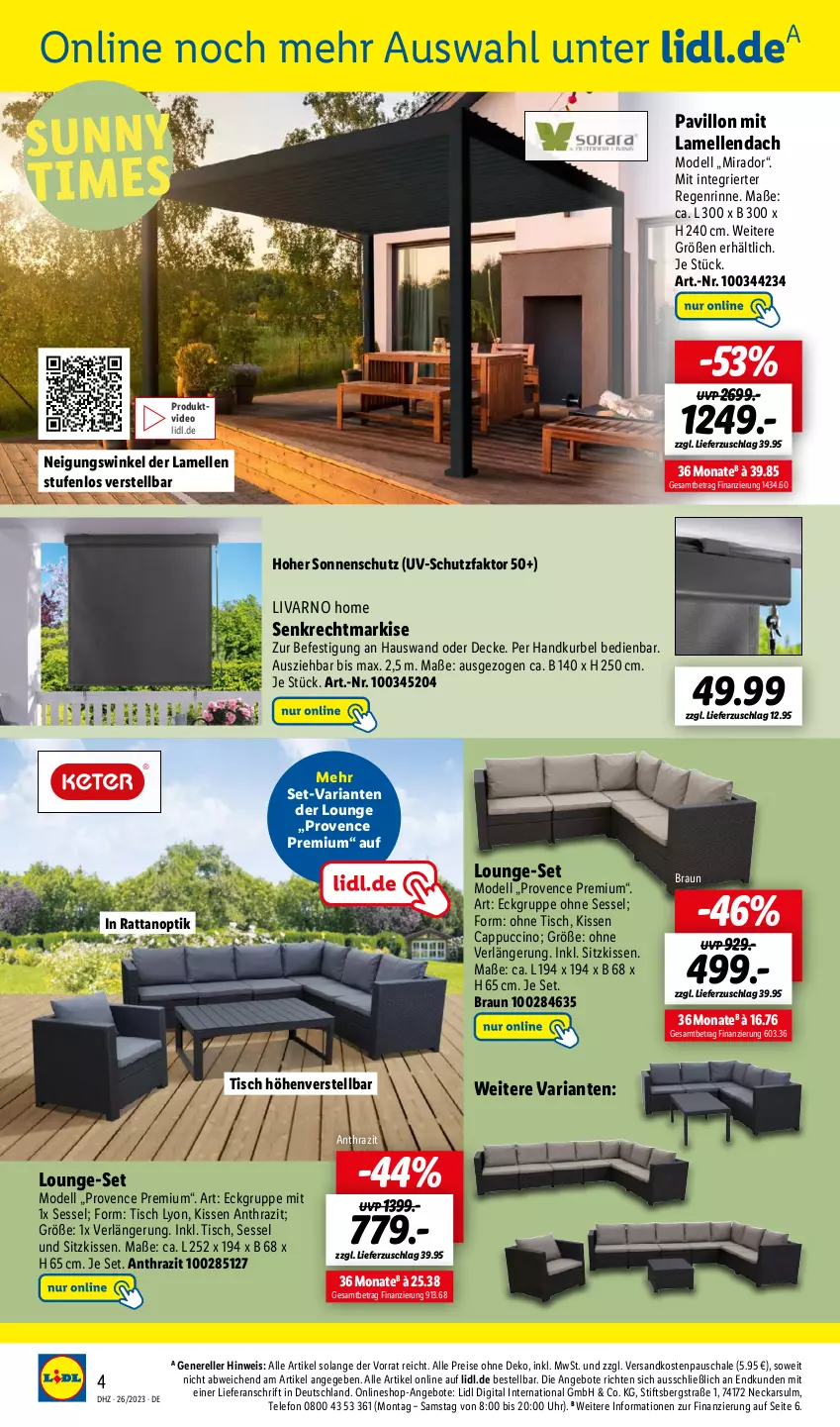 Aktueller Prospekt Lidl - Wochen-Highlights im Onlineshop - von 26.06 bis 02.07.2023 - strona 6 - produkty: angebot, angebote, braun, Cap, cappuccino, cin, decke, dell, deo, eis, elle, gsw, kissen, lounge-set, Mode, ndk, pavillon, reis, rel, Ria, Schal, Schale, sessel, sitzkissen, sonnenschutz, telefon, Ti, tisch, uhr, uv-schutz, Yo