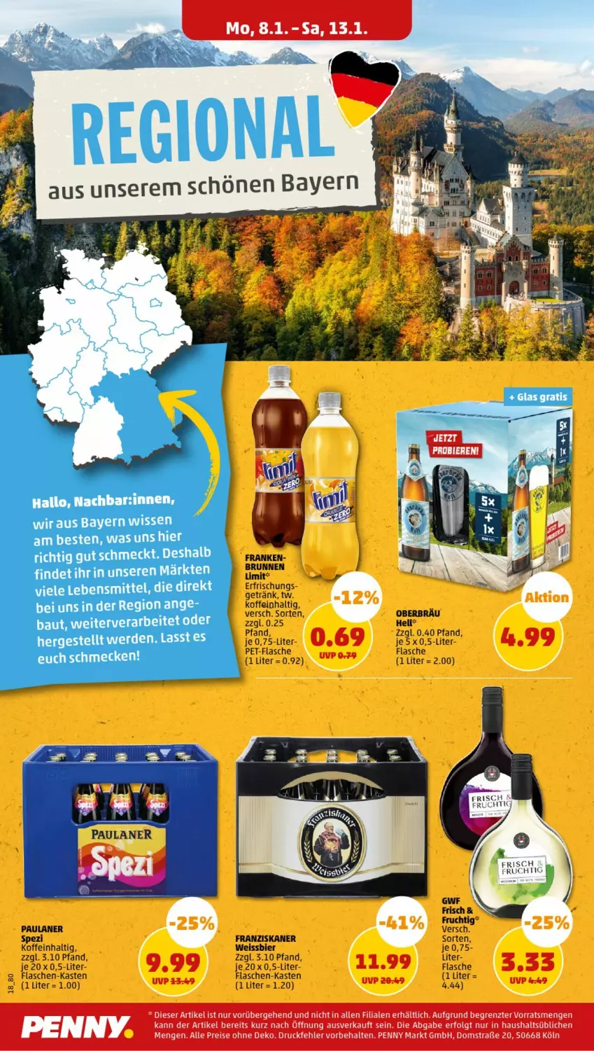 Aktueller Prospekt Penny - Prospekte - von 08.01 bis 13.01.2024 - strona 18 - produkty: bier, brunnen, eis, flasche, flaschen-kasten, franziskaner, frucht, getränk, LG, Paula, paulaner, pet-flasche, reis, Ti, weissbier, ZTE