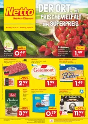 Gazetka promocyjna Netto Marken-Discount - Filial-Angebote - Gazetka - ważna od 29.04 do 29.04.2023 - strona 1 - produkty: angebot, asti, beere, beeren, bestpreis, bier, butter, eis, erdbeere, erdbeeren, fleisch, franziskaner, géramont, gurke, gurken, hackfleisch, hackfleisch gemischt, Hefe, joghur, joghurt, kaffee, meggle, melitta, natur, ndk, reis, rind, ritter, ritter sport, Schal, Schale, schwein, Sport, Streichzart, Ti, wein, wurst, wurst in selbstbedienung, ZTE