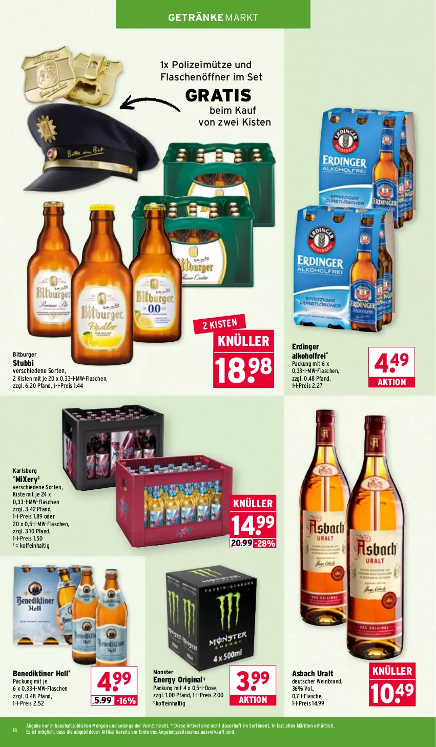 Aktueller Prospekt Wasgau - von 02.02 bis 07.02.2026 - strona 18 - produkty: alkohol, angebot, asbach uralt, auer, Benediktiner, bitburger, burger, eis, erdinger, flasche, flaschenöffner, getränk, getränke, gin, karlsberg, karlsberg mixery, Mixer, mixery, monster, Monster Energy, Mütze, mw-flasche, reis, Ti, wein, weinbrand