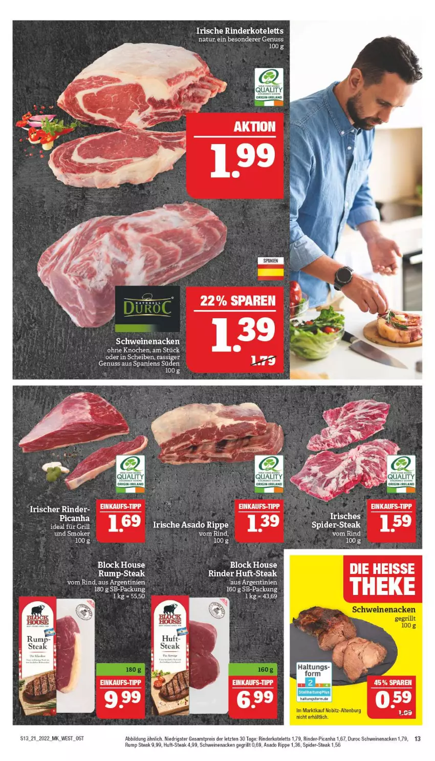 Aktueller Prospekt Marktkauf - Prospekt - von 22.05 bis 28.05.2022 - strona 13 - produkty: eis, grill, ideal für grill, kotelett, natur, nuss, Rana, reis, rind, rinder, rum, schwein, schweine, schweinenacken, steak, Ti, wein, weine, ZTE