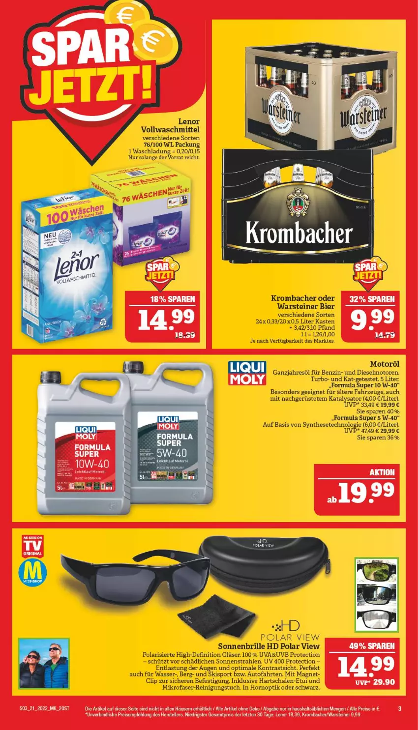 Aktueller Prospekt Marktkauf - Prospekt - von 22.05 bis 28.05.2022 - strona 3 - produkty: auto, bier, Brille, Diesel, eis, Gläser, krombache, krombacher, lenor, mikrofaser, Reinigung, reis, Schal, Schale, sonnenbrille, Sport, steiner, Ti, tuc, vollwaschmittel, warsteiner, waschmittel, wasser, ZTE