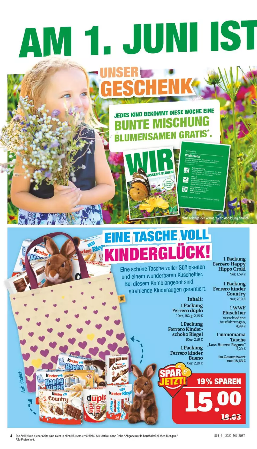 Aktueller Prospekt Marktkauf - Prospekt - von 22.05 bis 28.05.2022 - strona 4 - produkty: angebot, eis, ferrero, hipp, Kinder, kinder bueno, mam, Plüsch, reis, riegel, schoko, Tasche, Ti