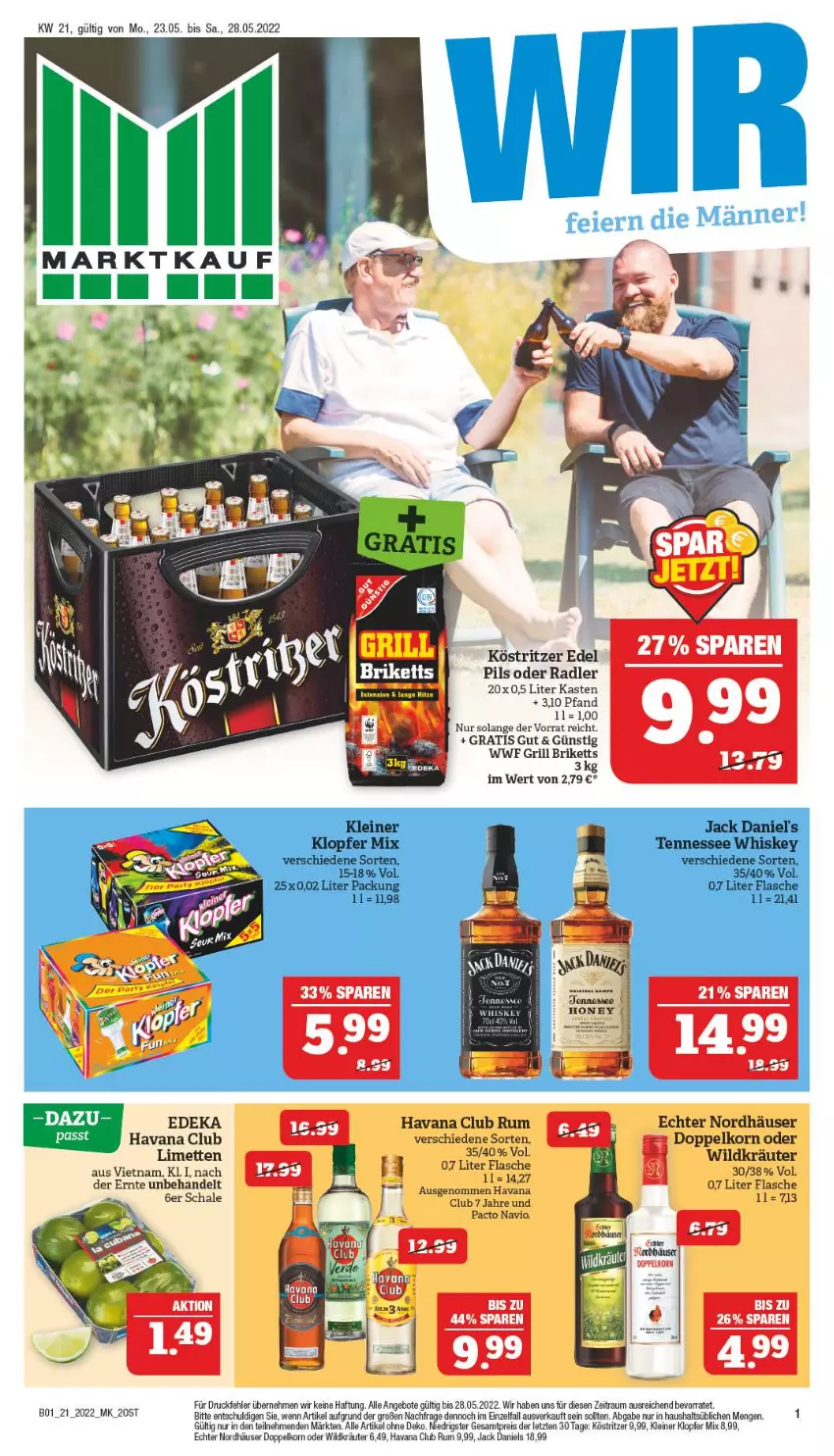 Aktueller Prospekt Marktkauf - Prospekt - von 22.05 bis 28.05.2022 - strona 41 - produkty: angebot, angebote, briketts, deka, doppelkorn, eis, flasche, grill, Havana Club, jack daniel, jack daniel's, jack daniels, kleiner klopfer, korn, köstritzer, kräuter, leine, limette, limetten, Mett, metten, oder radler, pils, radler, reis, rum, tee, tennessee whiskey, Ti, whiskey, Wild, ZTE