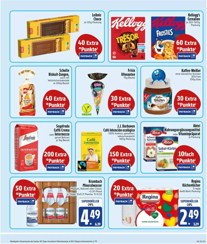 Aktueller Prospekt Edeka - Prospekte - von 17.08 bis 22.08.2026 - strona 15 - produkty: Abtei, Alwa, beutel, bohne, bohnen, cerealien, darbo, darboven, flasche, gin, intermezzo, kaffee, kellogg's, krumbach, leibniz, milch, mineralwasser, natur, rel, rum, schoko, Segafredo, vita, vollmilch, wasser, weber, ZTE