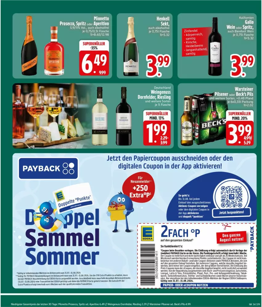 Aktueller Prospekt Edeka - Prospekte - von 17.08 bis 22.08.2026 - strona 21 - produkty: alkohol, angebot, buch, coupon, deka, dornfelder, ecco, eis, erde, flasche, HP, LG, mionetto, nuss, papier, payback, pils, prosecco, Rauch, reis, schnitten, steiner, Ti, warsteiner, wein, ZTE