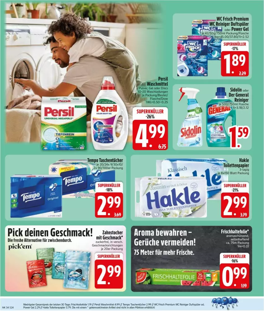 Aktueller Prospekt Edeka - Prospekte - von 17.08 bis 22.08.2026 - strona 26 - produkty: eis, flasche, frischhaltefolie, hakle, hakle toilettenpapier, mac, papier, persil, persil waschmittel, reiniger, reis, Schütze, sidolin, Tasche, taschen, taschentücher, Tempo, Ti, toilettenpapier, tücher, waschmittel, wc frisch, ZTE, zucker