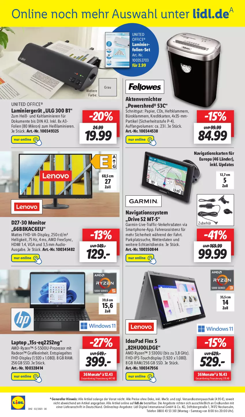 Aktueller Prospekt Lidl - Wochen-Highlights im Onlineshop - von 09.01 bis 15.01.2023 - strona 4 - produkty: Aktenvernichter, angebot, angebote, deo, eis, elle, ente, garmin, HDMI, Klammern, lamm, Laptop, LG, monitor, ndk, office, papier, radeon, reis, rel, ryzen, Schal, Schale, smartphone, spiegel, ssd, telefon, Ti, uhr