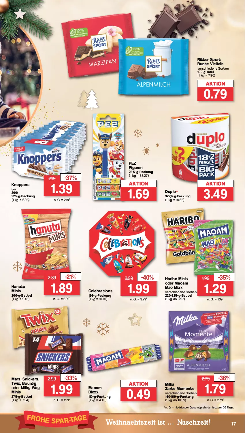 Aktueller Prospekt Famila - Prospekte - von 28.11 bis 03.12.2022 - strona 17 - produkty: beutel, bounty, duplo, eis, ente, hanuta, haribo, knoppers, maoam, mars, milka, milky way, reis, ritter, ritter sport, snickers, Sport, Ti, twix, ZTE