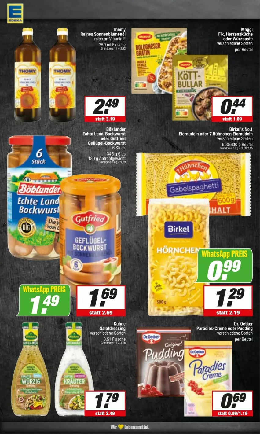 Aktueller Prospekt Edeka - Prospekte - von 30.03 bis 06.04.2024 - strona 10 - produkty: beutel, bockwurst, creme, dressing, eier, eiernudeln, eis, erde, flasche, Geflügel, maggi, nudel, nudeln, pudding, salat, salatdressing, Ti, wurst