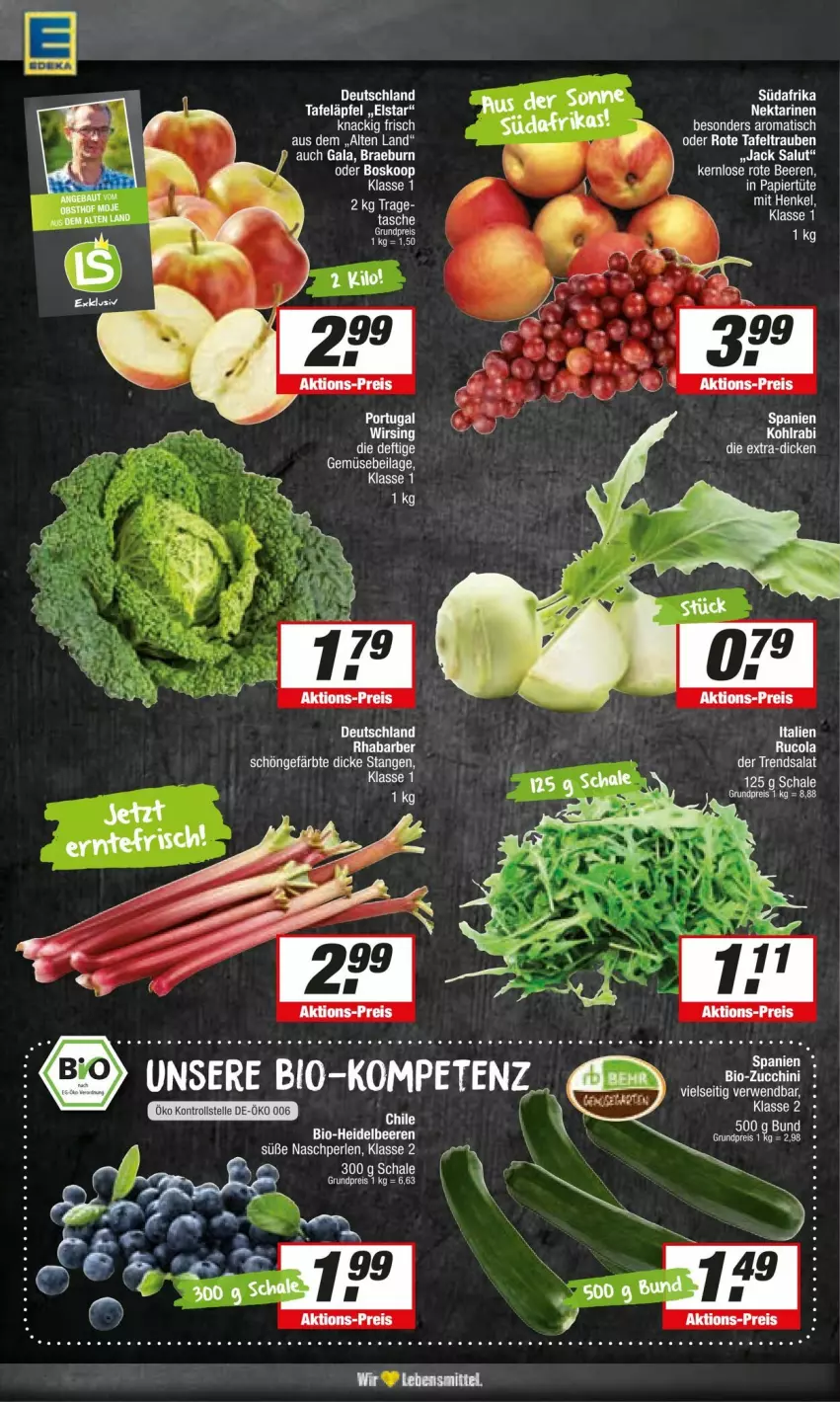 Aktueller Prospekt Edeka - Prospekte - von 30.03 bis 06.04.2024 - strona 4 - produkty: beere, beeren, bio, bio-zucchini, cola, eis, heidelbeere, heidelbeeren, henkel, HP, ilag, kohlrabi, Nektar, nektarinen, obst, perlen, reis, rhabarber, rucola, salat, Schal, Schale, tafeläpfel, tafeltrauben, Tasche, Ti, tisch, trauben, zucchini