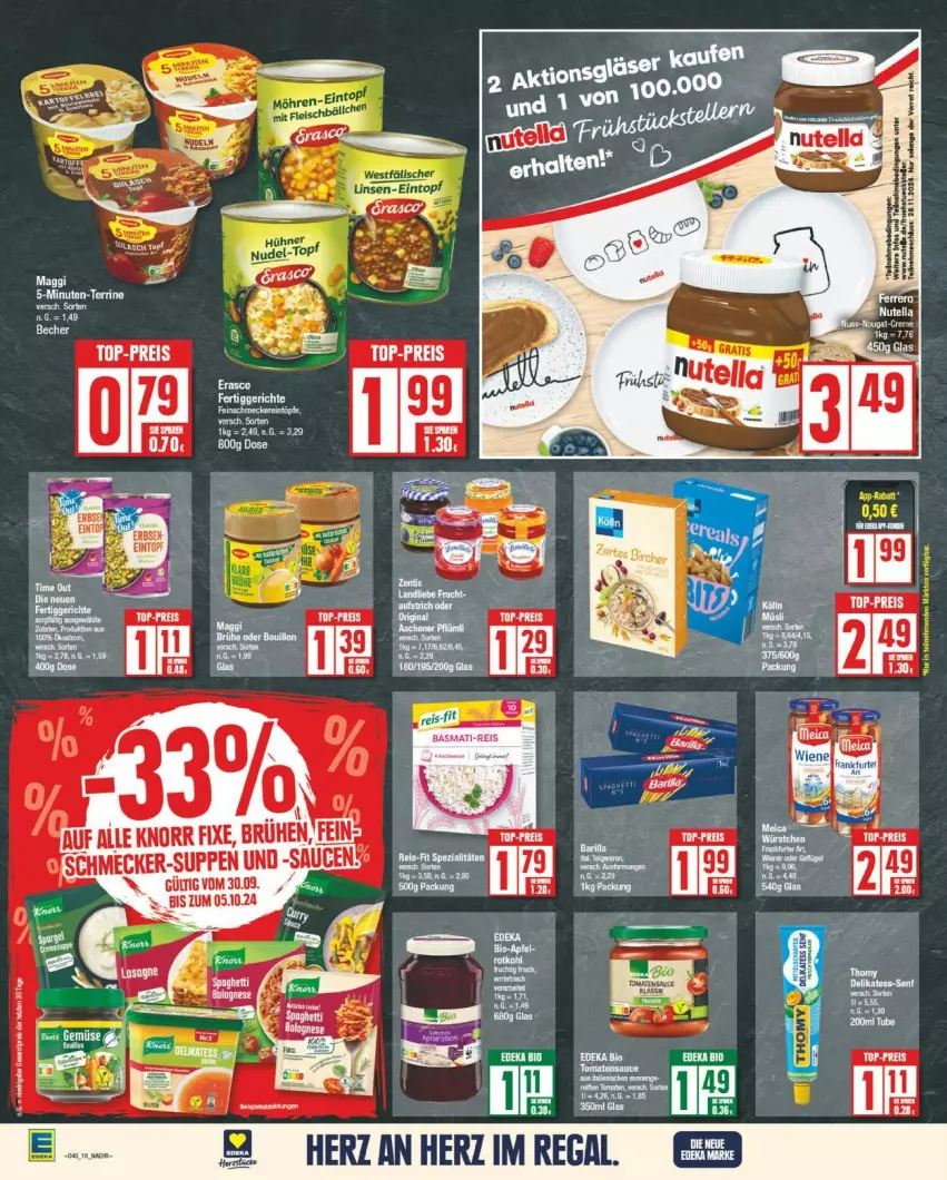 Aktueller Prospekt Edeka - Prospekte - von 30.09 bis 05.10.2024 - strona 10 - produkty: apfel, bolognese, Brühe, eis, erasco, knorr, knorr fix, maggi, reis, sauce, saucen, suppe, suppen, top-preis, topf