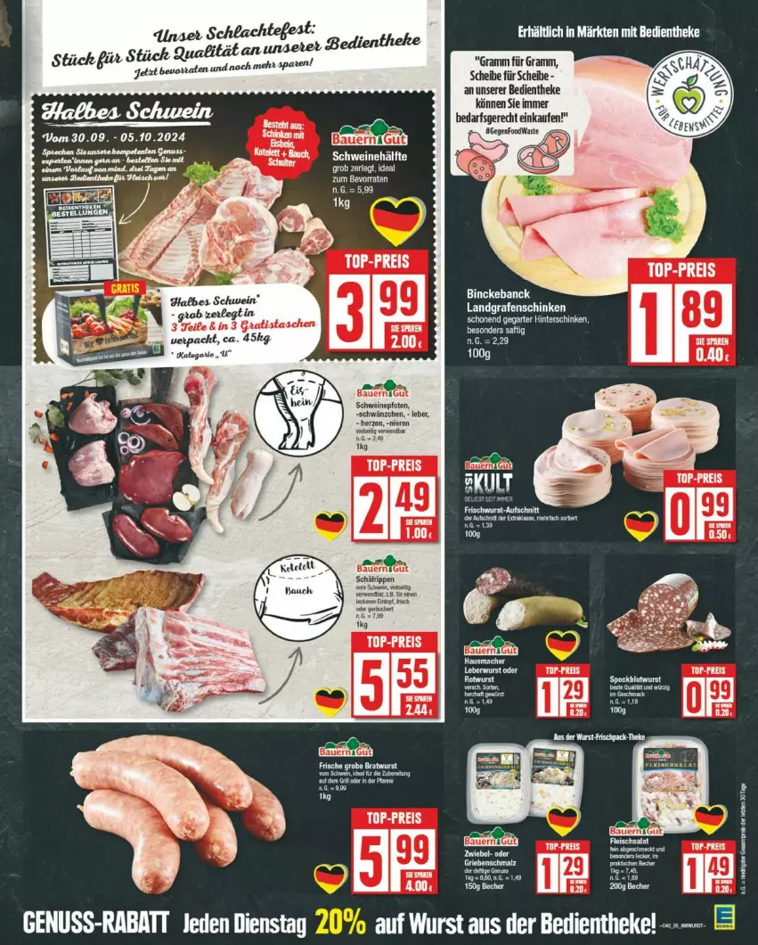 Aktueller Prospekt Edeka - Prospekte - von 30.09 bis 05.10.2024 - strona 5 - produkty: Bau, eis, elle, Landgrafenschinken, nuss, reis, saft, schinken, schwein, schweine, Schweinehälfte, Tasche, taschen, Ti, top-preis, wein, weine, wurst, zwiebel