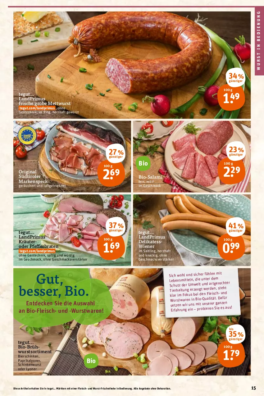 Aktueller Prospekt Tegut - Angebote der Woche - von 21.02 bis 26.02.2022 - strona 17 - produkty: angebot, angebote, bier, bierschinken, bio, Bio-Salami, braten, Brühwurst, decke, dekoration, eis, ente, fleisch, gewürz, gin, kräuter, landprimus, lebensmittel, lyoner, mac, Mett, mettwurst, paprika, pfeffer, ring, saft, salami, schinken, schinkenwurst, Speck, südtiroler, Ti, wiener, wurst, Yo