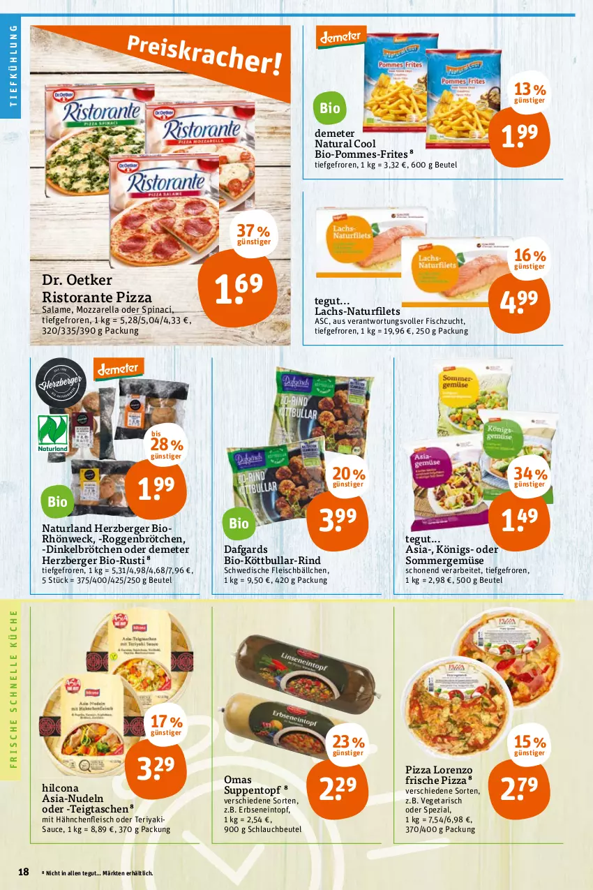 Aktueller Prospekt Tegut - Angebote der Woche - von 21.02 bis 26.02.2022 - strona 20 - produkty: Berger, beutel, bio, brötchen, dinkelbrötchen, Dr. Oetker, eintopf, eis, elle, erbsen, filet, filets, fisch, fleisch, Fleischbällchen, Hähnchenfleisch, herzberger, hilcona, Köttbullar, küche, lachs, lorenz, mozzarella, natur, natura, naturland, nudel, nudeln, pizza, pizza salame, pommes, pommes-frites, rel, rind, ristorante, ristorante pizza, roggenbrötchen, sauce, schlauch, Spezi, suppe, suppen, Tasche, taschen, Ti, topf, Vegeta, weck