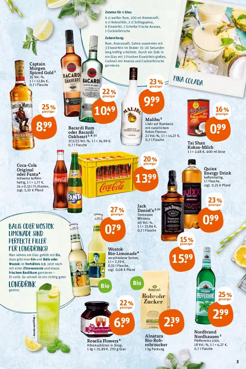 Aktueller Prospekt Tegut - Angebote der Woche - von 21.02 bis 26.02.2022 - strona 5 - produkty: ananas, bacardi, bacardi rum, basilikum, bio, Blüte, Cap, coca-cola, cocktail, cola, drink, drinks, eis, eiswürfel, energy drink, fanta, flasche, Flowers, garnier, gin, jack daniel, Jack Daniel’s, kirsch, kirsche, kokos, likör, limo, limonade, Malibu, milch, natur, natura, nordbrand, oakheart, Quixx, rohrzucker, rum, saft, sahne, schlagsahne, shake, sirup, tennessee whiskey, Ti, usb, whiskey, würfel, zitrone, zitronen, zucker