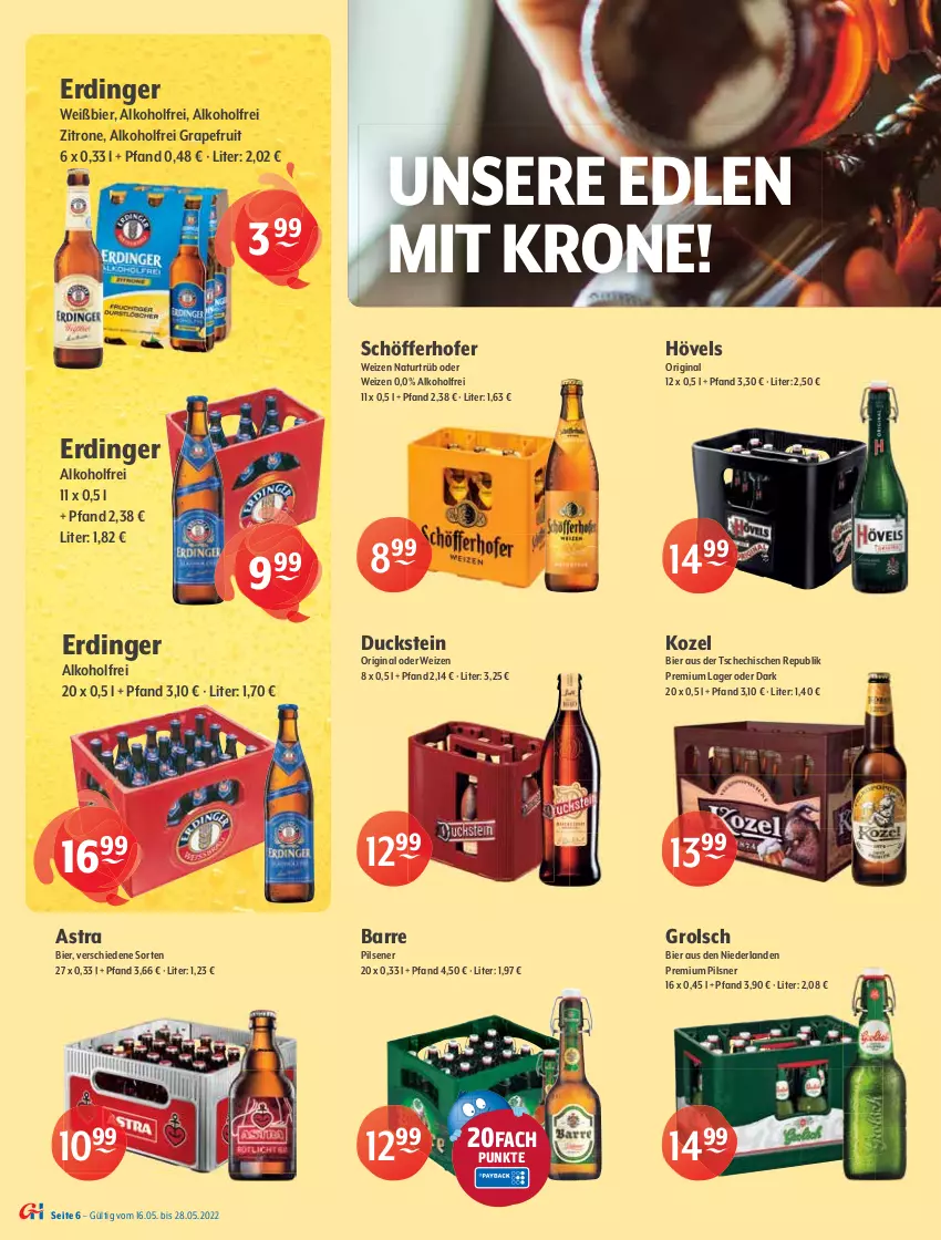 Aktueller Prospekt Getraenke Hoffmann - Prospekte - von 16.05 bis 28.05.2022 - strona 6 - produkty: alkohol, altenburger, Astra, auer, banane, bananen, Benediktiner, Berger, berliner, bier, Biere, burger, Duck, eis, erdinger, gewürz, gin, grapefruit, Hefe, Kozel, krombache, krombacher, krone, natur, pils, pilsener, pilsner, premium pils, radeberger, radeberger pilsner, schöfferhofer, Schultheiss, Ti, weihenstephan, weissbier, zitrone