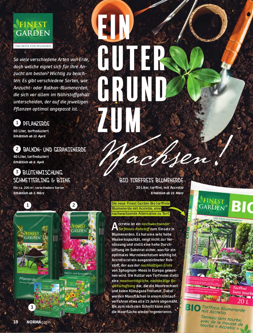 Aktueller Prospekt Norma - Norma - von 01.03 bis 30.04.2022 - strona 18 - produkty: ACC, bio, blume, blumen, blumenerde, Blüte, eis, erde, geranie, geranien, Geranienerde, magazin, Mett, pflanze, pflanzen, pflanzerde, pril, reis, Schmetterling, Ti, wasser