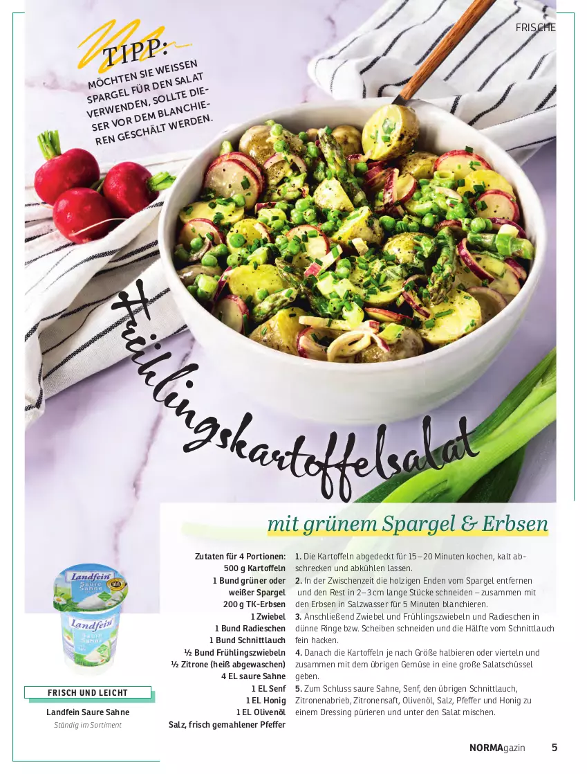 Aktueller Prospekt Norma - Norma - von 01.03 bis 30.04.2022 - strona 5 - produkty: bier, Biere, brie, dressing, eis, erbsen, Holz, honig, kartoffel, kartoffeln, magazin, olive, oliven, olivenöl, pfeffer, radieschen, ring, saft, sahne, salat, salz, schnittlauch, schüssel, senf, spargel, Ti, wasser, zitrone, zitronen, zitronensaft, zwiebel, zwiebeln