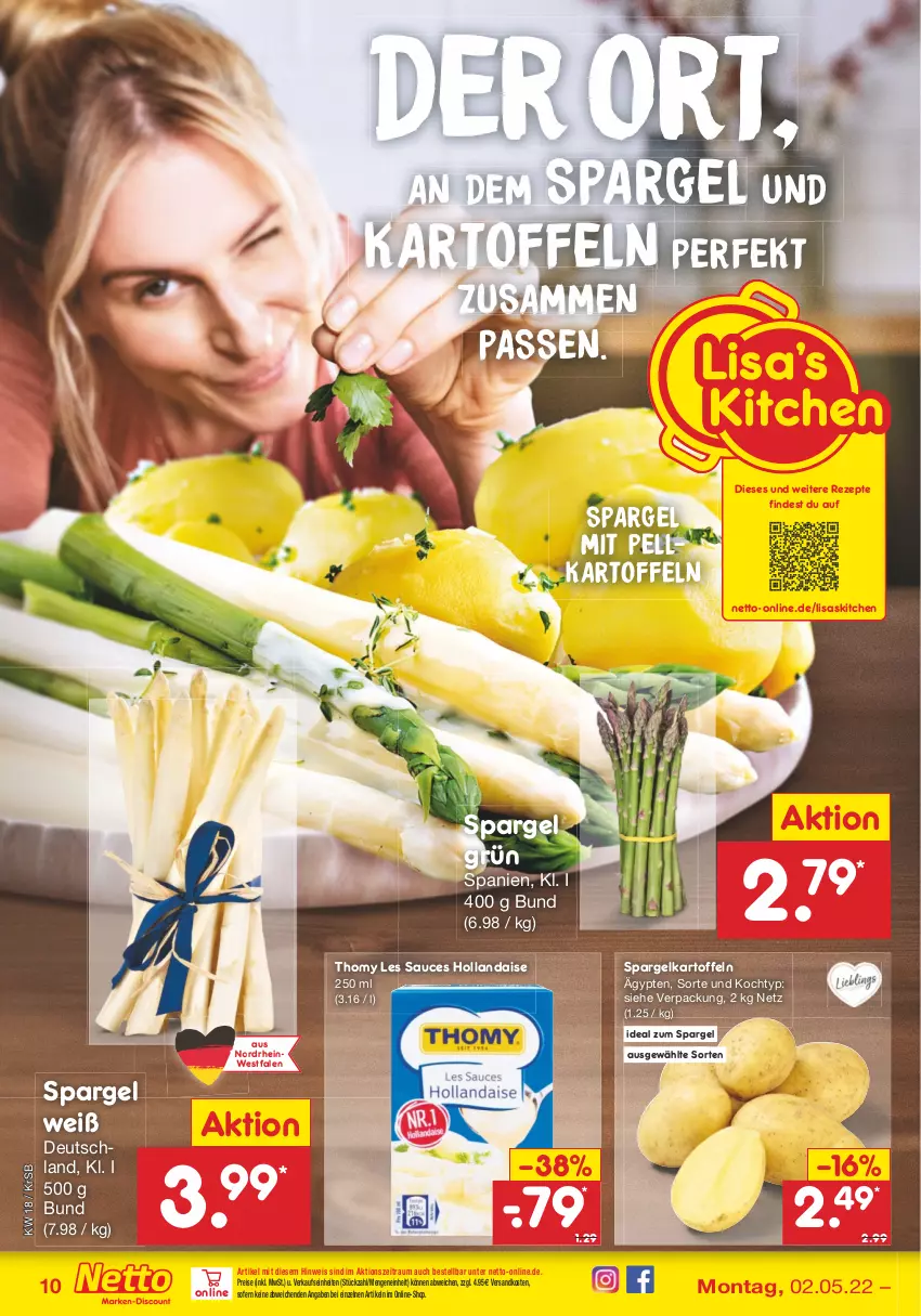 Aktueller Prospekt Netto Marken-Discount - Filial-Angebote - von 02.05 bis 07.05.2022 - strona 10 - produkty: eis, hollandaise, kartoffel, kartoffeln, ndk, reis, rezept, rezepte, sauce, spargel, spargel grün, thomy, thomy les sauces, Ti