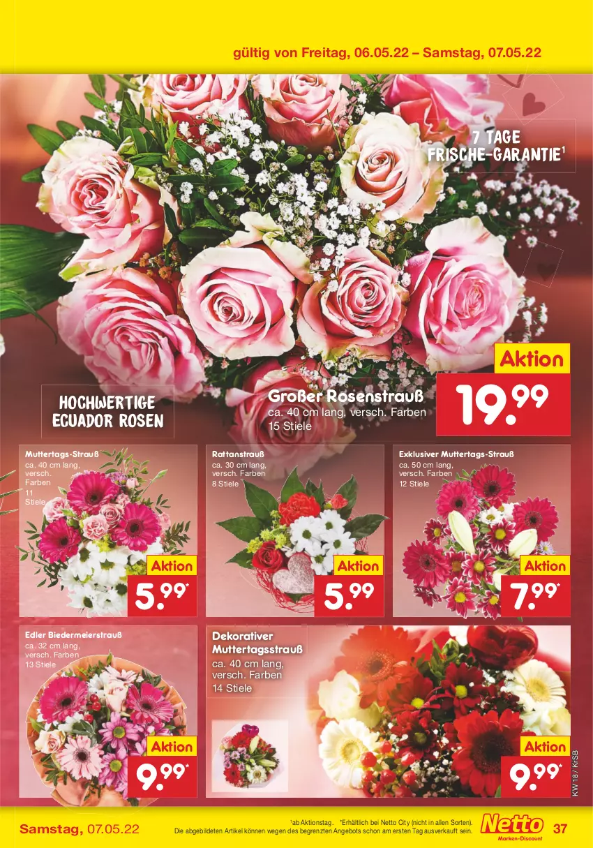 Aktueller Prospekt Netto Marken-Discount - Filial-Angebote - von 02.05 bis 07.05.2022 - strona 37 - produkty: angebot, eier, rosen, Rosenstrauß, Ti, ZTE