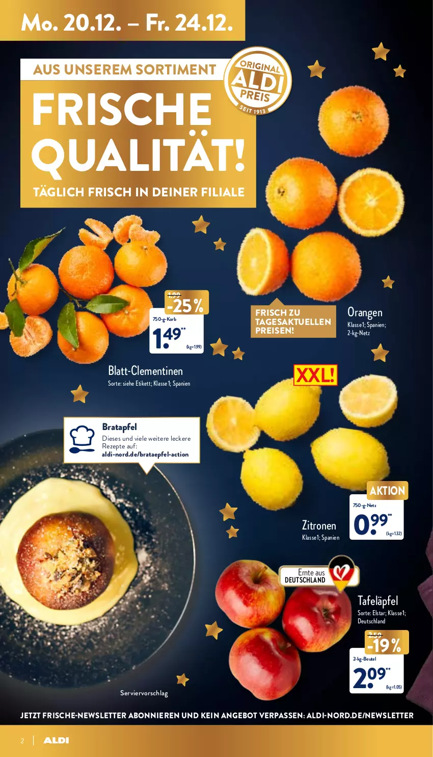 Aktueller Prospekt Aldi Nord - Aldi-Aktuell - von 20.12 bis 24.12.2021 - strona 2 - produkty: aldi, angebot, apfel, beutel, clementinen, eis, elle, korb, orange, orangen, reis, rezept, rezepte, tafeläpfel, Ti, zitrone, zitronen