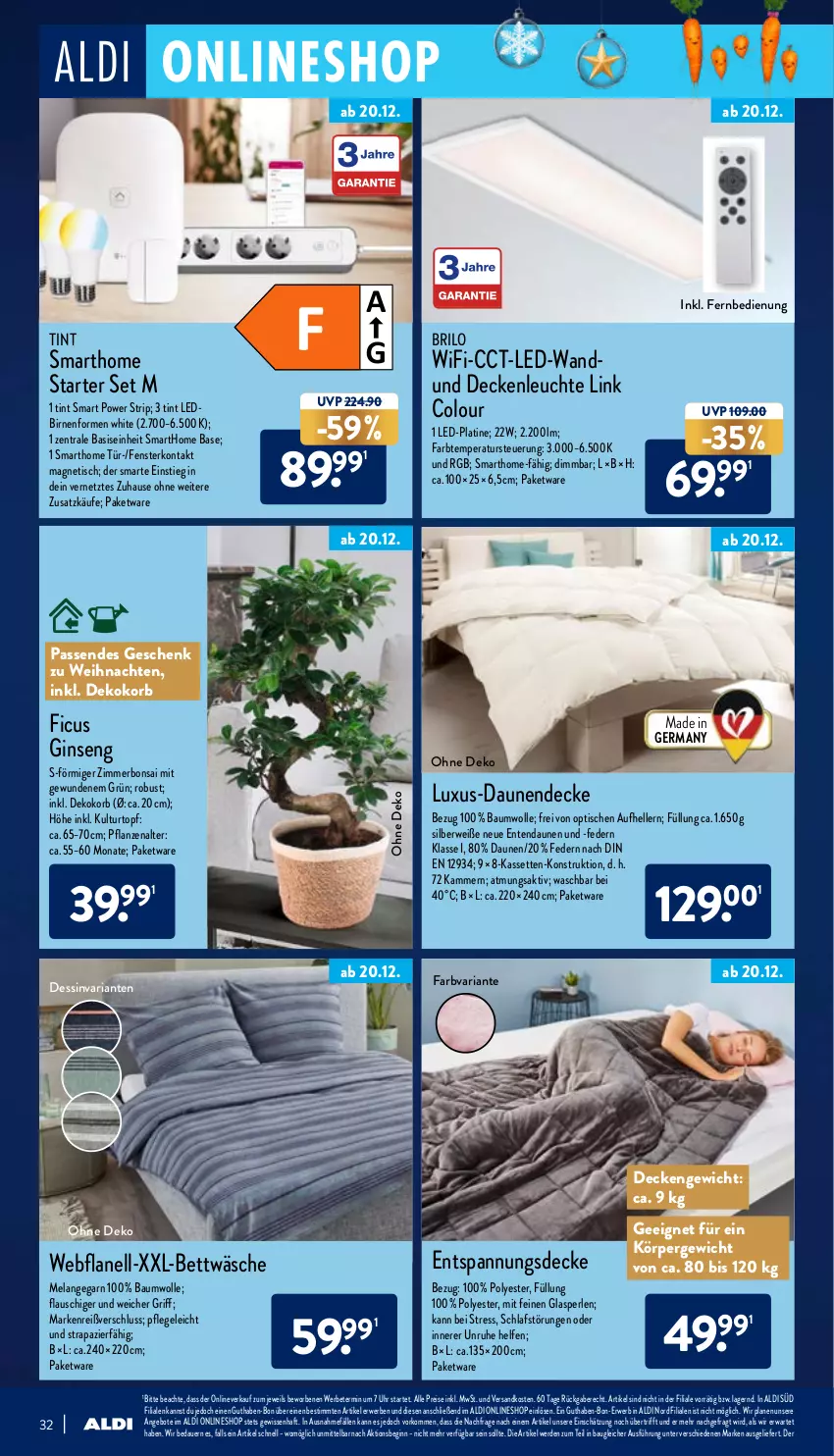 Aktueller Prospekt Aldi Nord - Aldi-Aktuell - von 20.12 bis 24.12.2021 - strona 32 - produkty: aldi, angebot, angebote, auer, Bau, baumwolle, bett, bettwäsche, Birnen, decke, deckenleuchte, eis, Elan, elle, ente, erde, fenster, fernbedienung, Ficus, Germ, gin, korb, kulturtopf, Leuchte, ndk, perlen, pflanze, pflanzen, reis, Ria, rwe, Ti, tisch, topf, uhr, weihnachten, wolle, ZTE