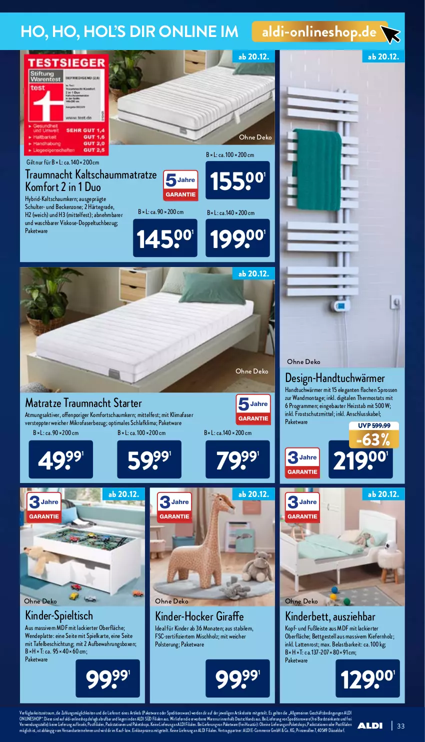 Aktueller Prospekt Aldi Nord - Aldi-Aktuell - von 20.12 bis 24.12.2021 - strona 33 - produkty: aldi, aufbewahrungsbox, aust, Bau, bett, eis, elle, erde, handtuch, hocker, Holz, kaltschaummatratze, Kenzo, Kinder, Kinderbett, lack, latte, lattenrost, LG, Liege, matratze, mikrofaser, rwe, Schaummatratze, Spieltisch, thermostat, Ti, tisch, tuc