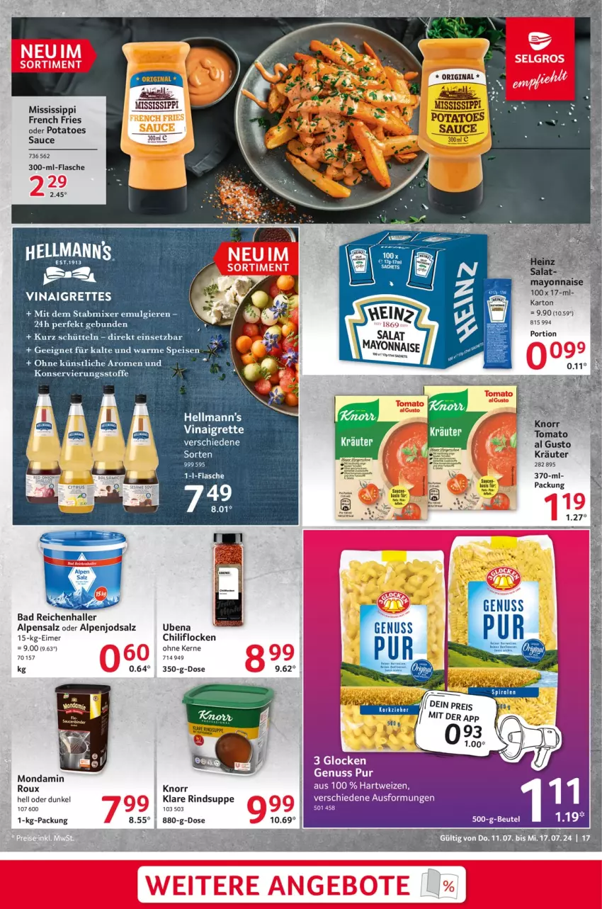 Aktueller Prospekt Selgros - Food - von 11.07 bis 17.07.2024 - strona 17 - produkty: Bad, beutel, chili, eimer, eis, flasche, gin, knorr, kräuter, LG, mayonnaise, Mixer, mondamin, nuss, potatoes, rind, sac, salat, salz, sauce, stabmixer, suppe, Ti, Yo